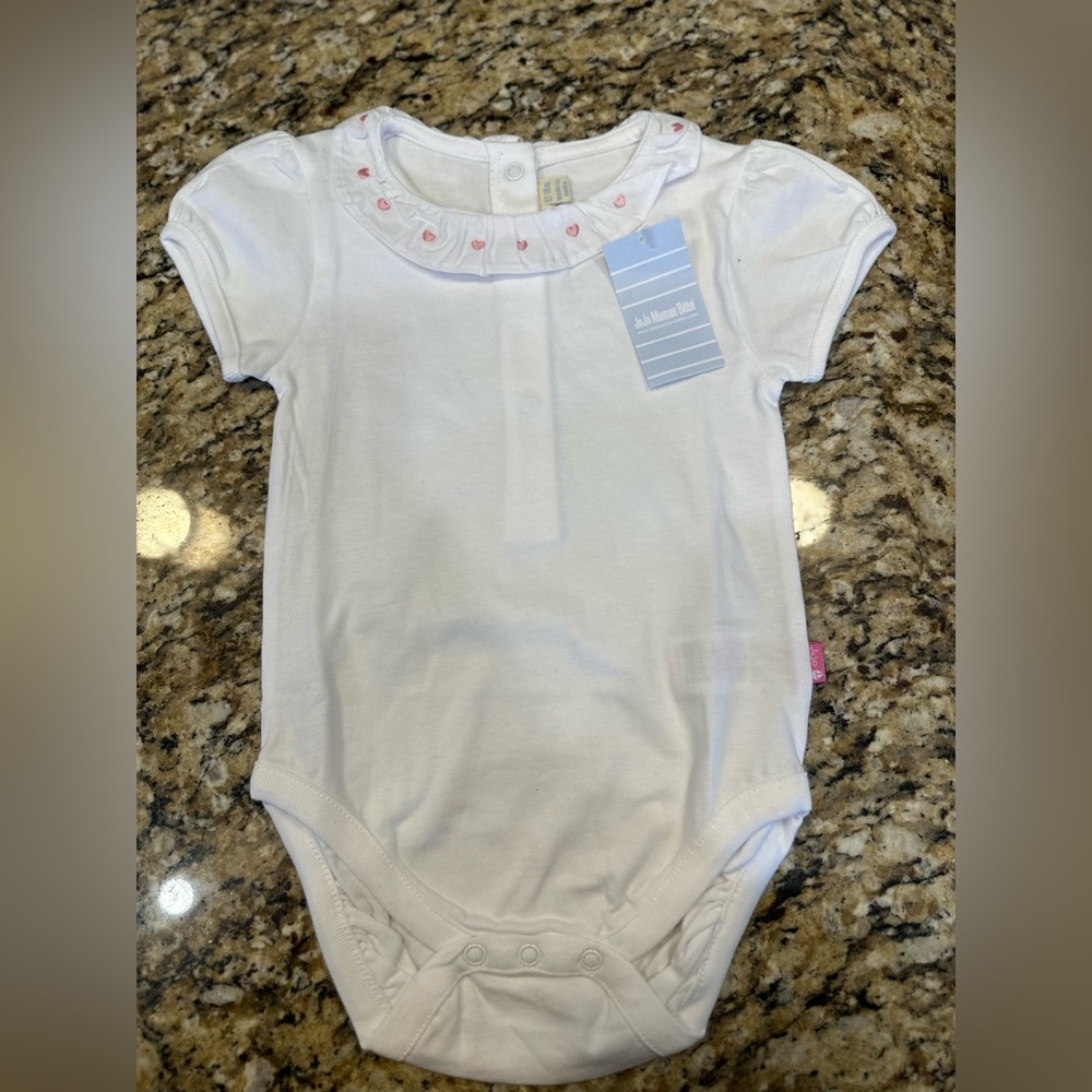 JoJo Maman Bebe White Bodysuit with Pink Embroidered Collar